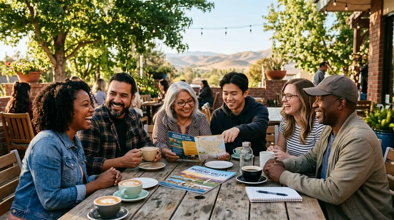 friends sharing coffee on patio