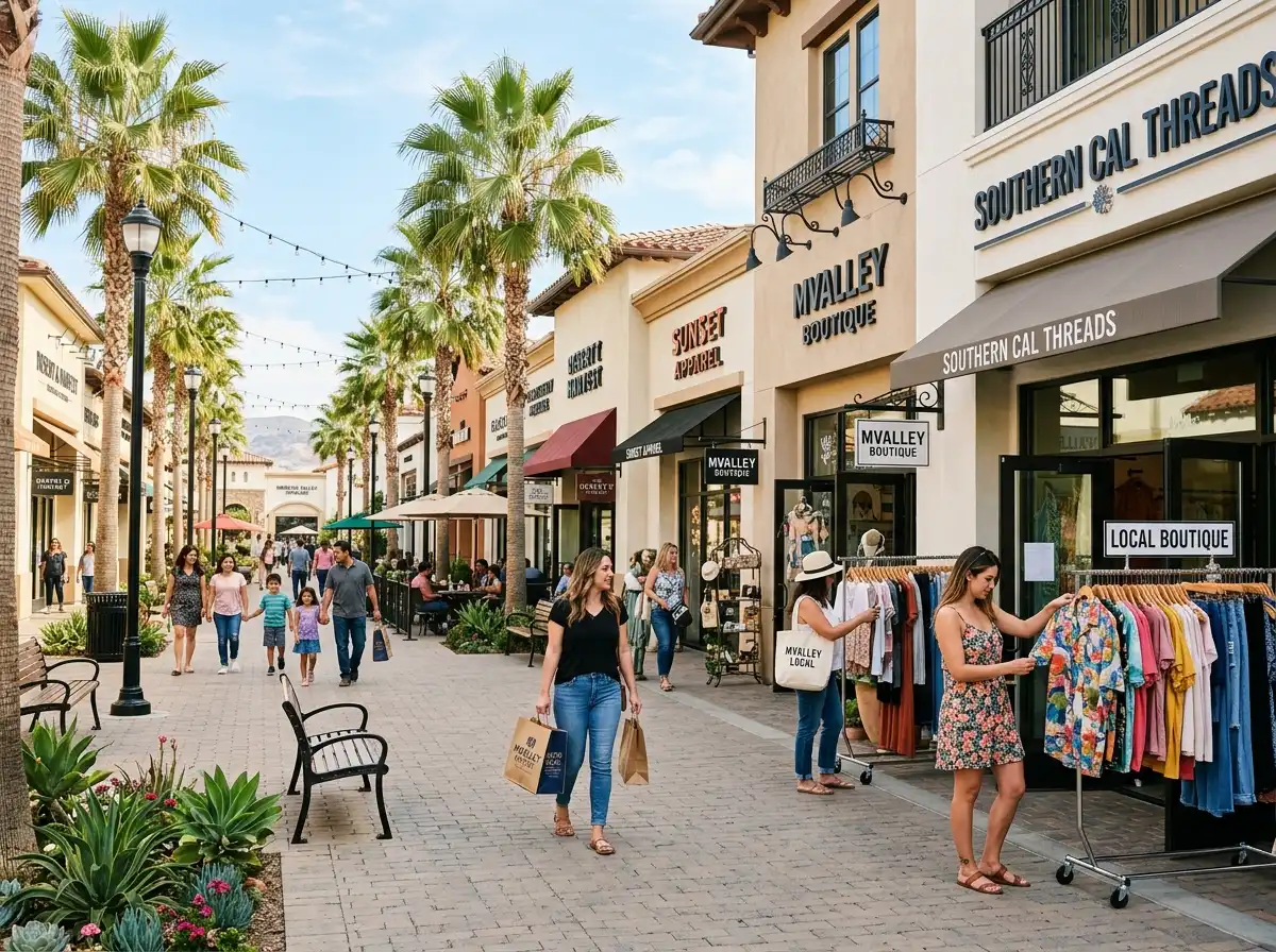 shoppers browsing outdoor retail stores